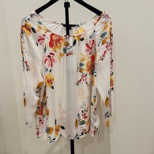 Zac & Rachel White Floral Off-Shoulder Blouse with Yellow and Pink Accents